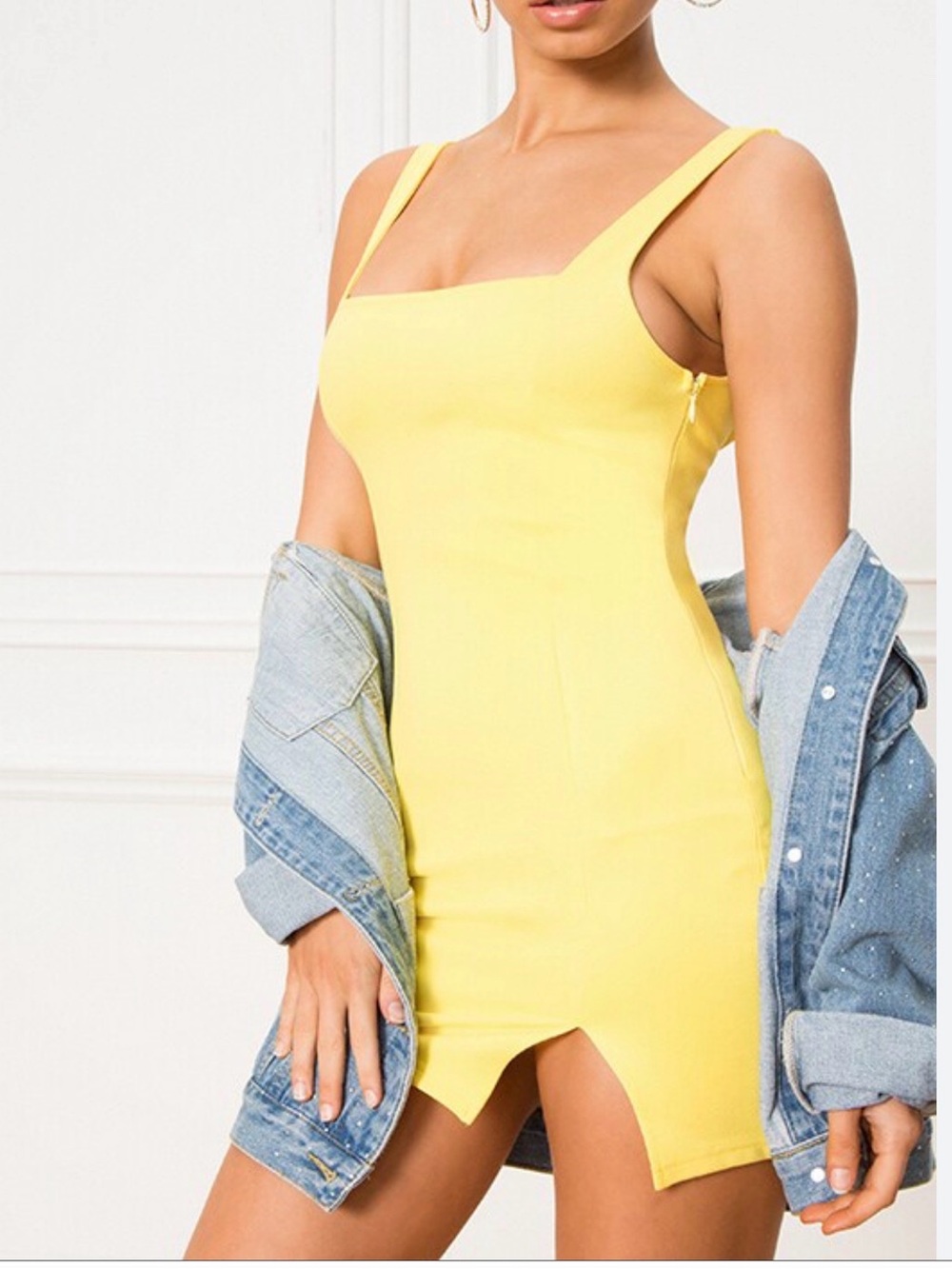 superdown Yellow Square-Neck Bodycon Mini Dress